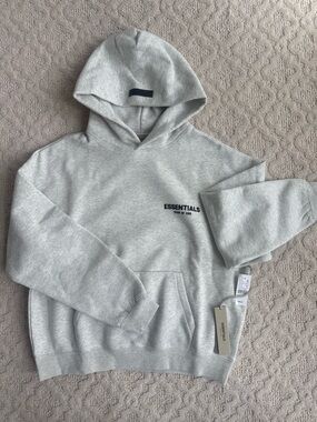 ESSENTIALS Men’s Oatmeal Grey Logo Hoodie Sweatshirt